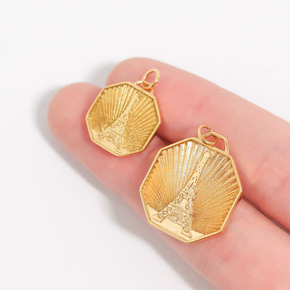18K Gold PVD Stainless Steel Sunburst Eiffel Tower Amour Charm / PDL0234