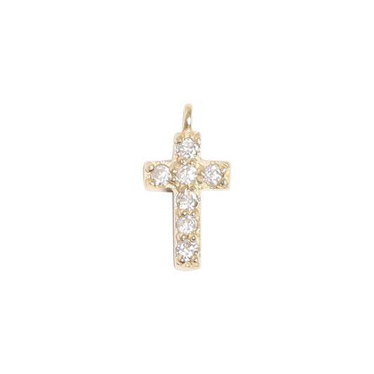 14K Solid Gold Diamond Cross Charm for Permanent Jewelry / PMJ1023