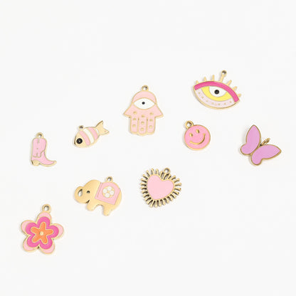 18K Gold PVD Stainless Steel Epoxy Pink Smiley Face Charm / PDL0005