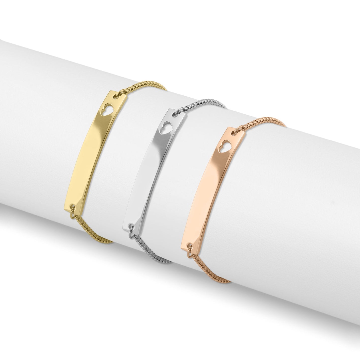 18K Gold PVD Stainless Steel Adjustable Curved Cutout Heart Blank Bar Bracelet / SBB0132