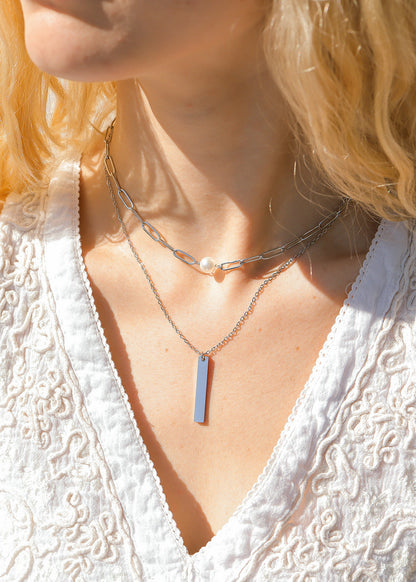 18K Gold PVD Stainless Steel Paperclip Necklace With Pearl / CHN9956