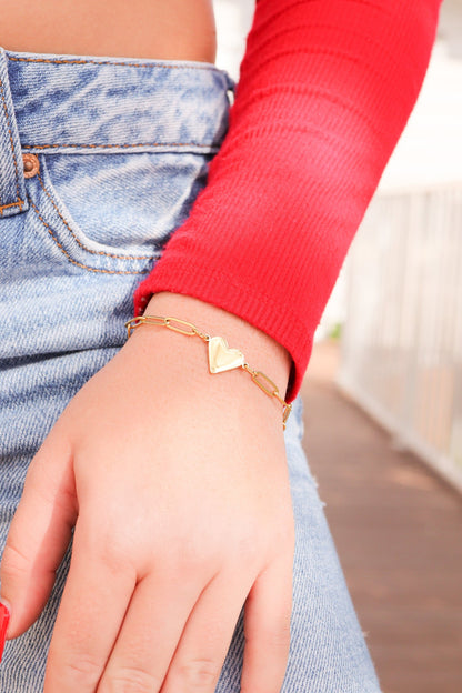 18K Gold PVD Stainless Steel Paperclip Heart Bracelet / SBB0303