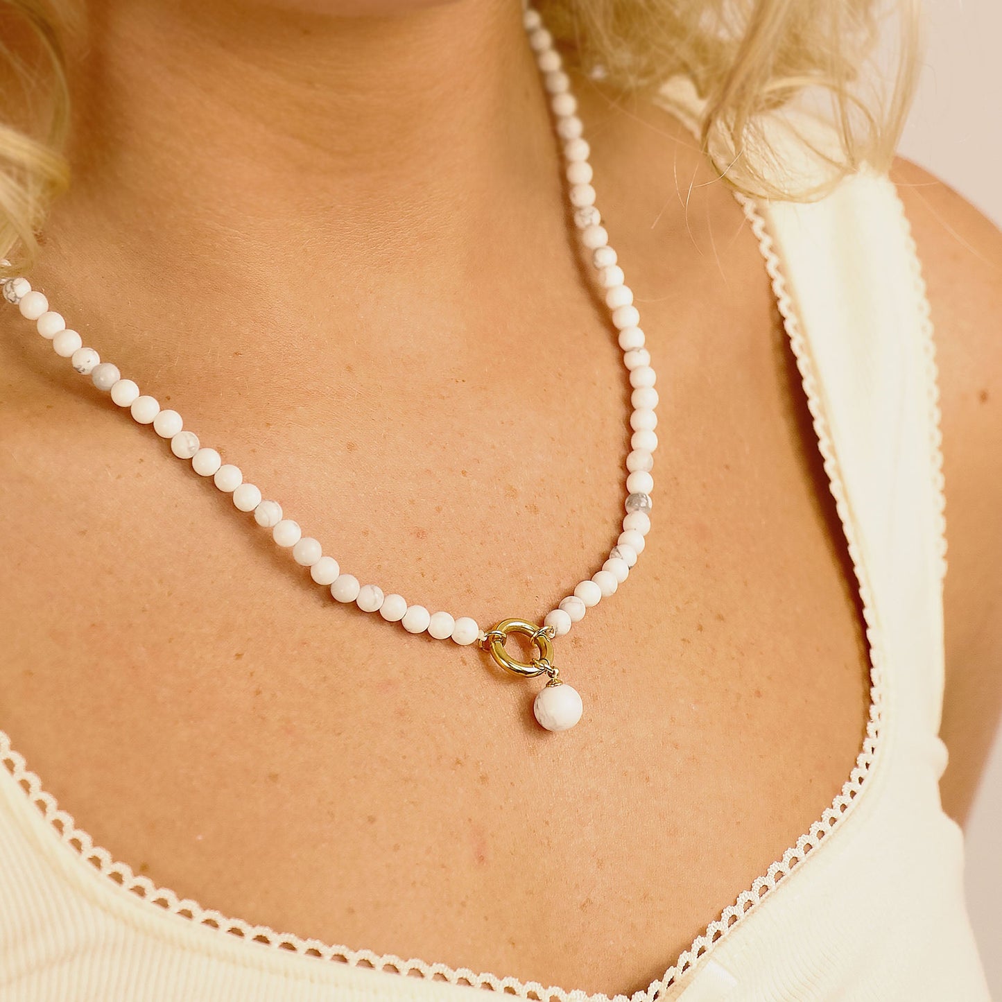 Semi Precious Natural Stone Charm Keeper Necklace / SBB0305