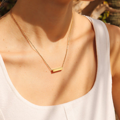 18K Gold PVD Stainless Steel Horizontal Mini Blank Bar Necklace / SBB0267