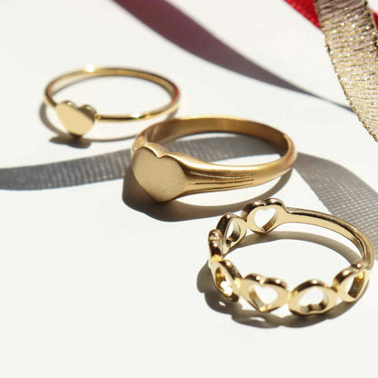 18K Gold PVD Stainless Steel Alternating Heart Stacking Ring / CSR0010