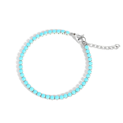 Stainless Steel Turquoise Rhinestone Tennis Chain Bracelet / TBR0005