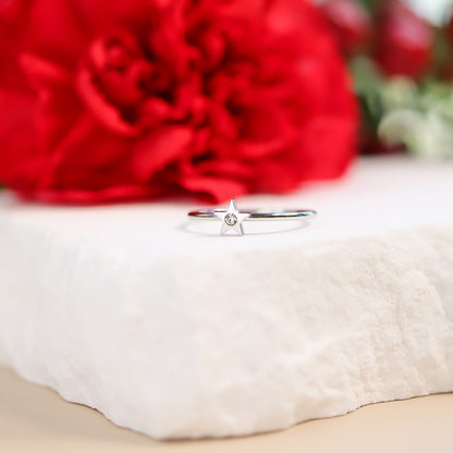 18K Gold PVD Stainless Steel CZ Stone Star Symbol Ring / ZRJ0003