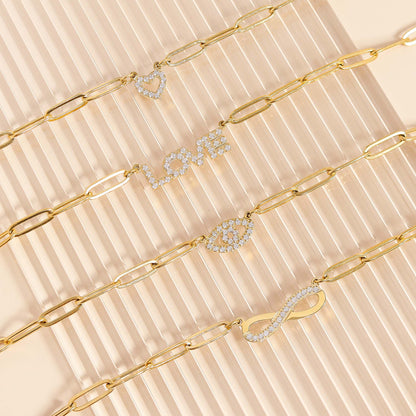 18K Gold PVD Stainless Steel Stone "Infinity" Paperclip Chain Necklace / CHN9977