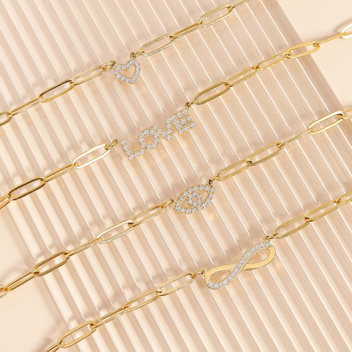 18K Gold PVD Stainless Steel Stone "Heart" Paperclip Chain Necklace / CHN9976