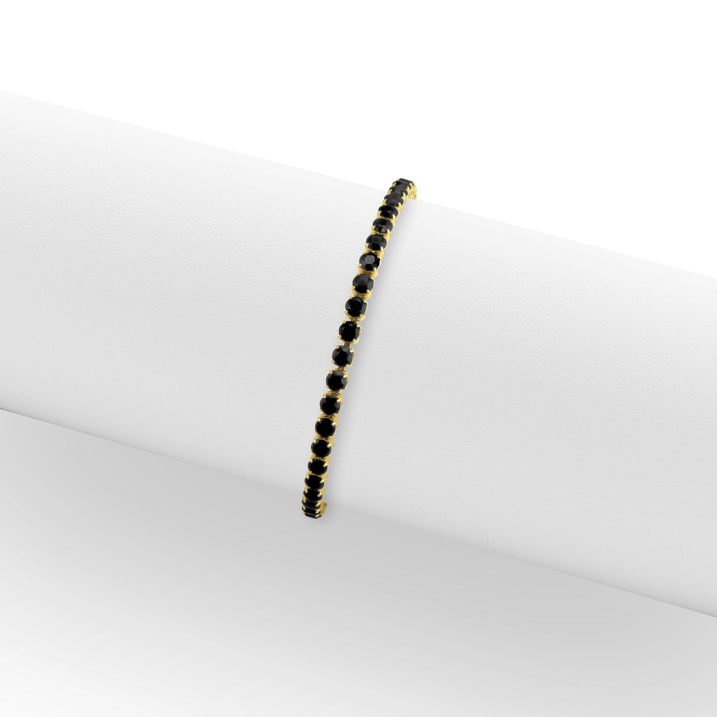 18K Gold PVD Stainless Steel Jet Rhinestone Tennis Chain Bracelet / TBR0004