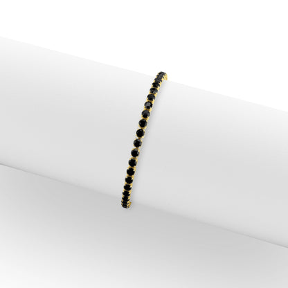 18K Gold PVD Stainless Steel Jet Rhinestone Tennis Chain Bracelet / TBR0004