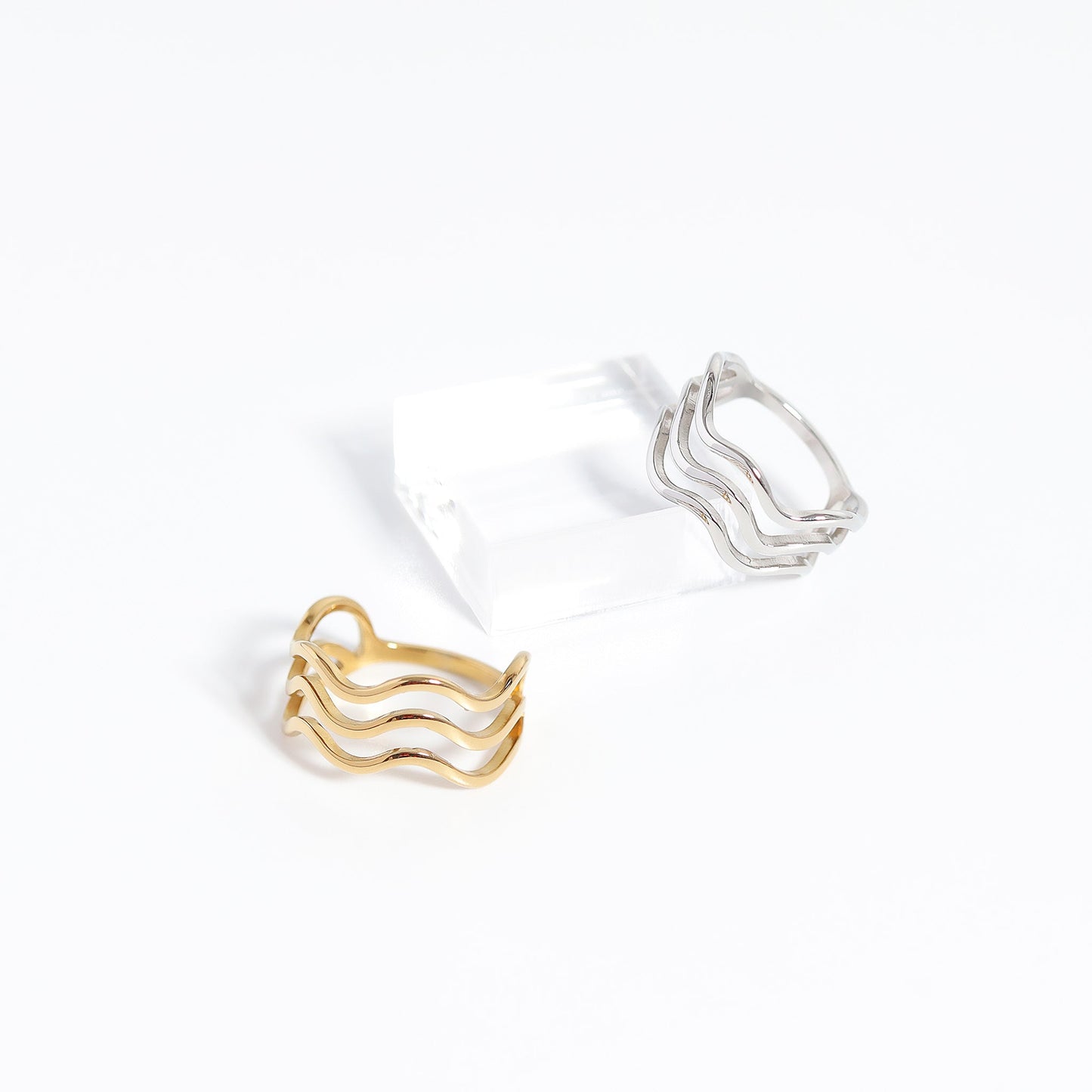 18K Gold PVD Stainless Steel Triple Wave Geometric Ring / KSS0005