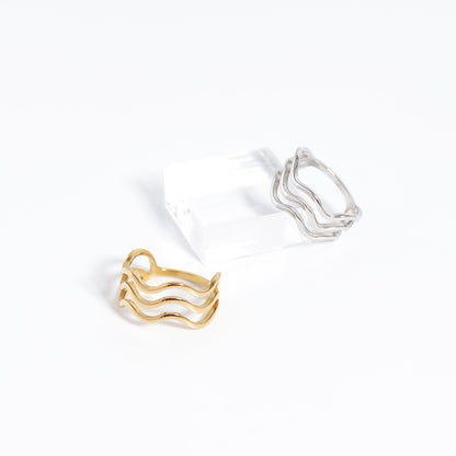18K Gold PVD Stainless Steel Triple Wave Geometric Ring / KSS0005