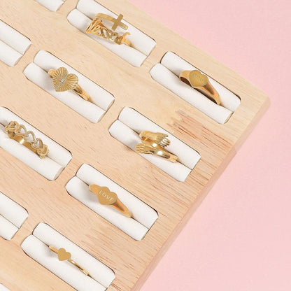 18K Gold PVD Stainless Steel Cubic Zirconia Sunburst Heart Ring / KSS0003