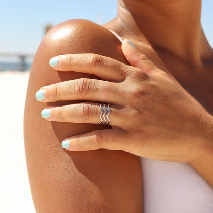 18K Gold PVD Stainless Steel Triple Wave Geometric Ring / KSS0005