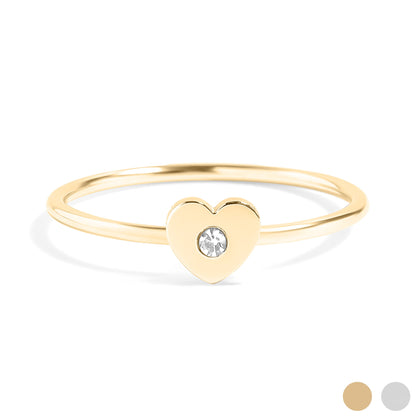 18K Gold PVD Stainless Steel CZ Stone Heart Symbol Ring / ZRJ0005