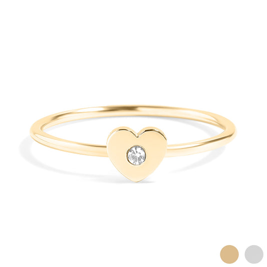 18K Gold PVD Stainless Steel CZ Stone Heart Symbol Ring / ZRJ0005