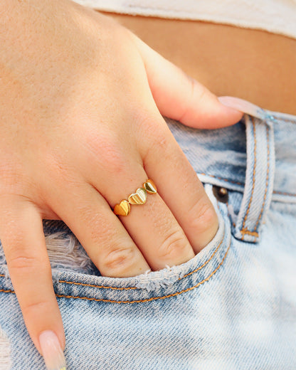 18K Gold PVD Stainless Steel Blank Engravable 3 Heart Ring / ZRJ9019